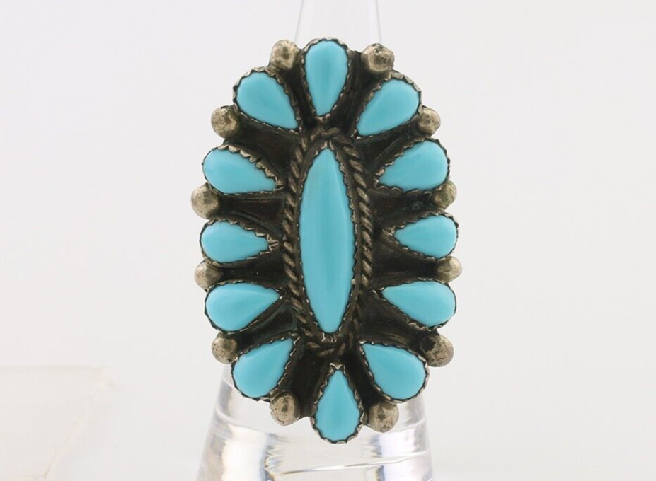 Navajo Ring 925 Silver Natural Blue Turquoise Native Artist Signed CL C.80's