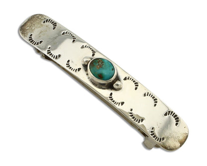 Women Navajo Hair Clip Barrette 925 Silver Hand Stamped Native American Artist