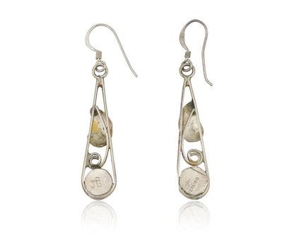 Navajo Dangle Earrings 925 Silver Natural Blue Turquoise Artist Signed JB C.80's