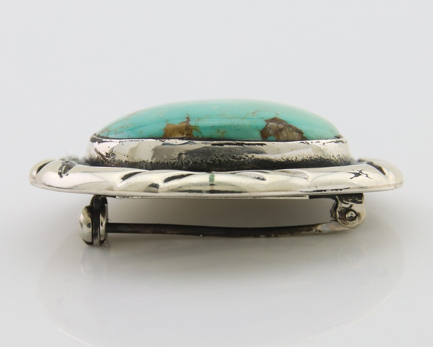 Navajo Pin 925 Silver Natural Mined Turquoise Artist Signed C Montoya C.80's