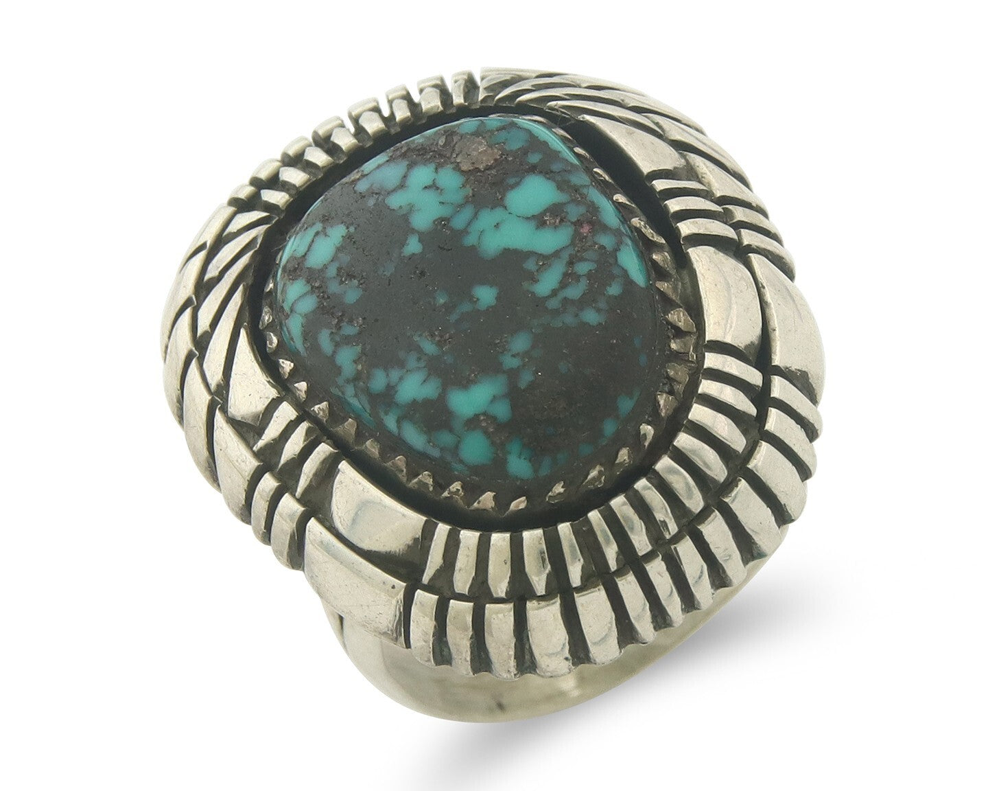 Vintage Navajo Ring 925 Sterling Authentic Traditional Turquoise Size 7.5