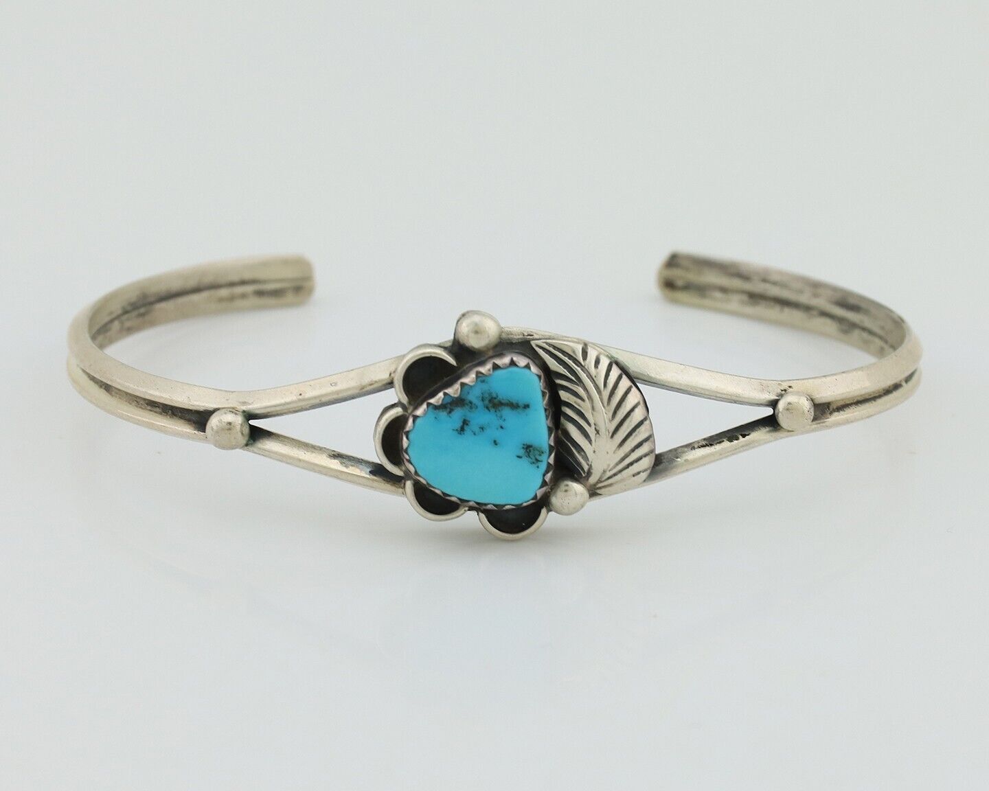 Navajo Bracelet 925 Silver Sleeping Beauty Turquoise Native American Artist C80s