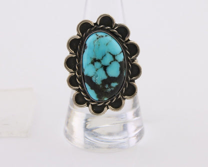 Navajo Ring .925 Silver Spiderweb Turquoise Artist Signed JT C.80's