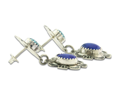 Navajo Earrings Sterling Silver Lapis & Truquoise Vintage Signed Mary Ellen