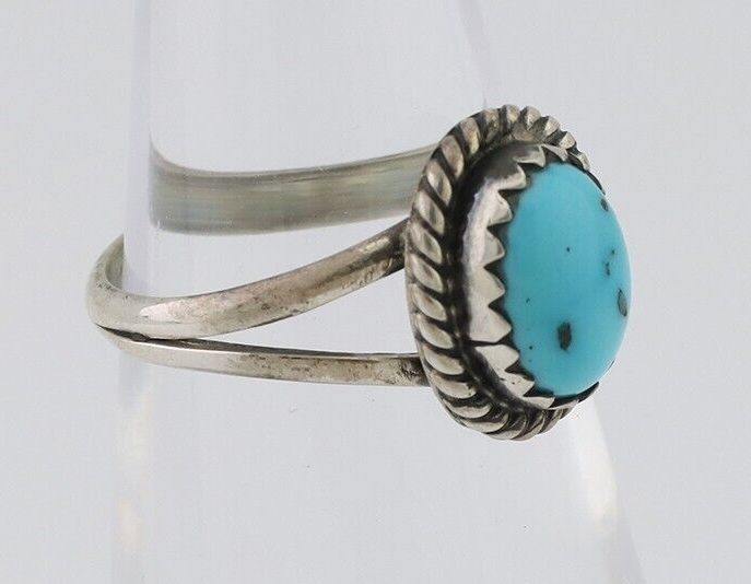 Navajo Ring 925 Silver Kingman Turquoise Native American Artist C.80's