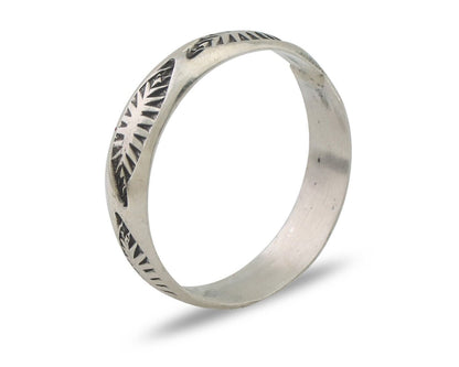 Navajo Hand Stamped Band 925 Silver 5.0 mm Signed Larry Chavez Size 8.0 C.80's