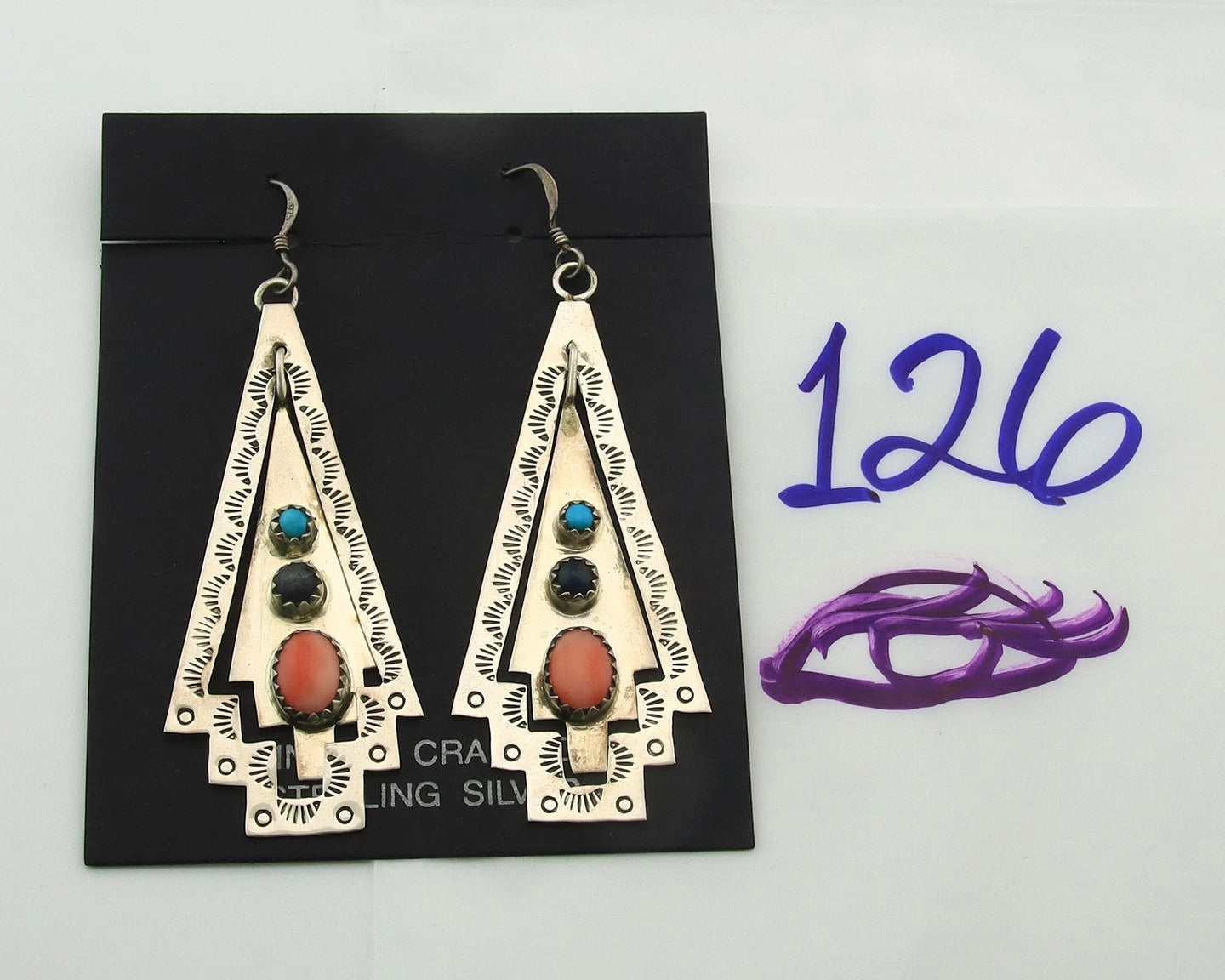 Navajo Dangle Earrings Sterling Silver Natural Gemstones Vintage Signed JWK
