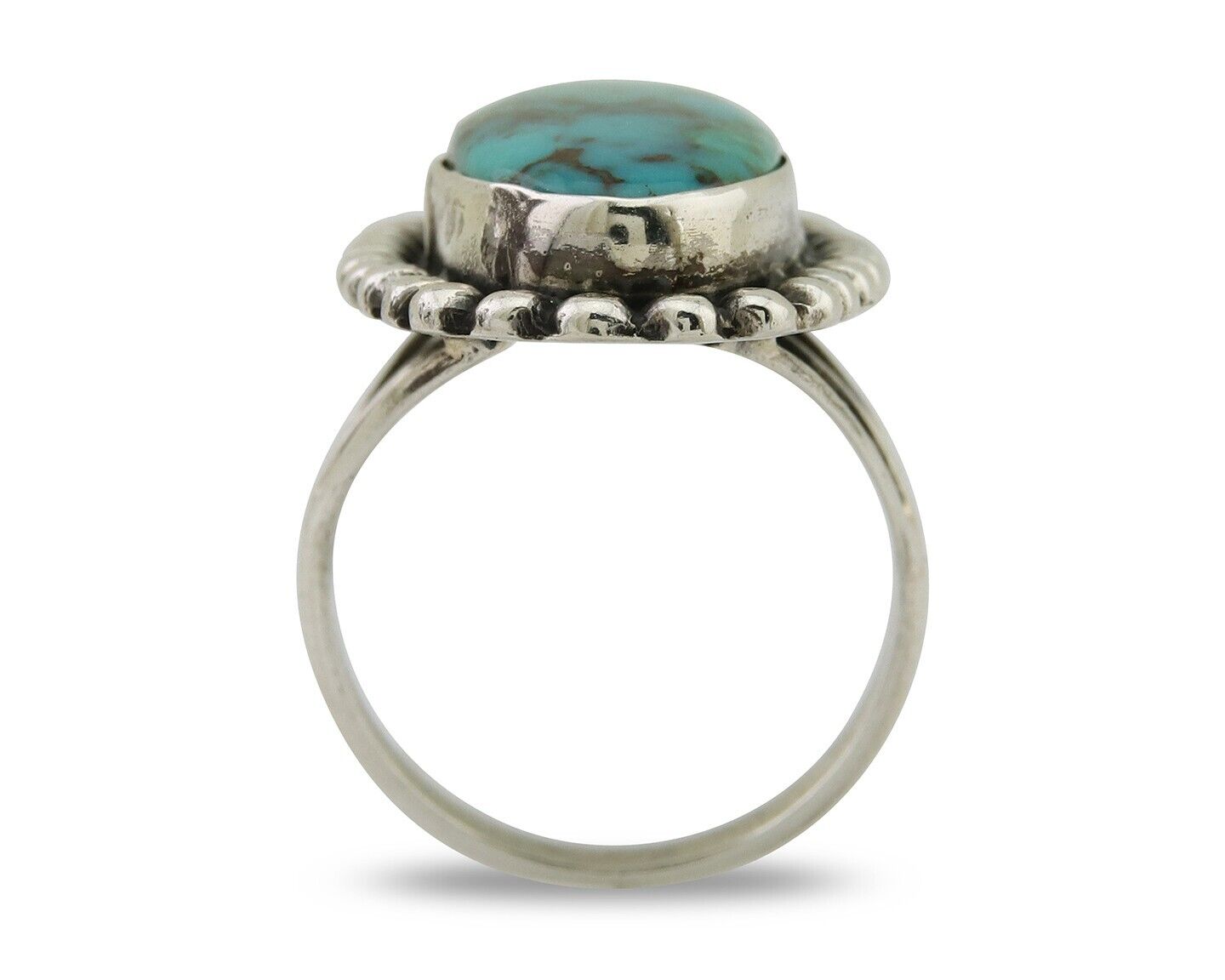 Navajo Shield Ring 925 Silver Arizona Turquoise Native Artist C.80's