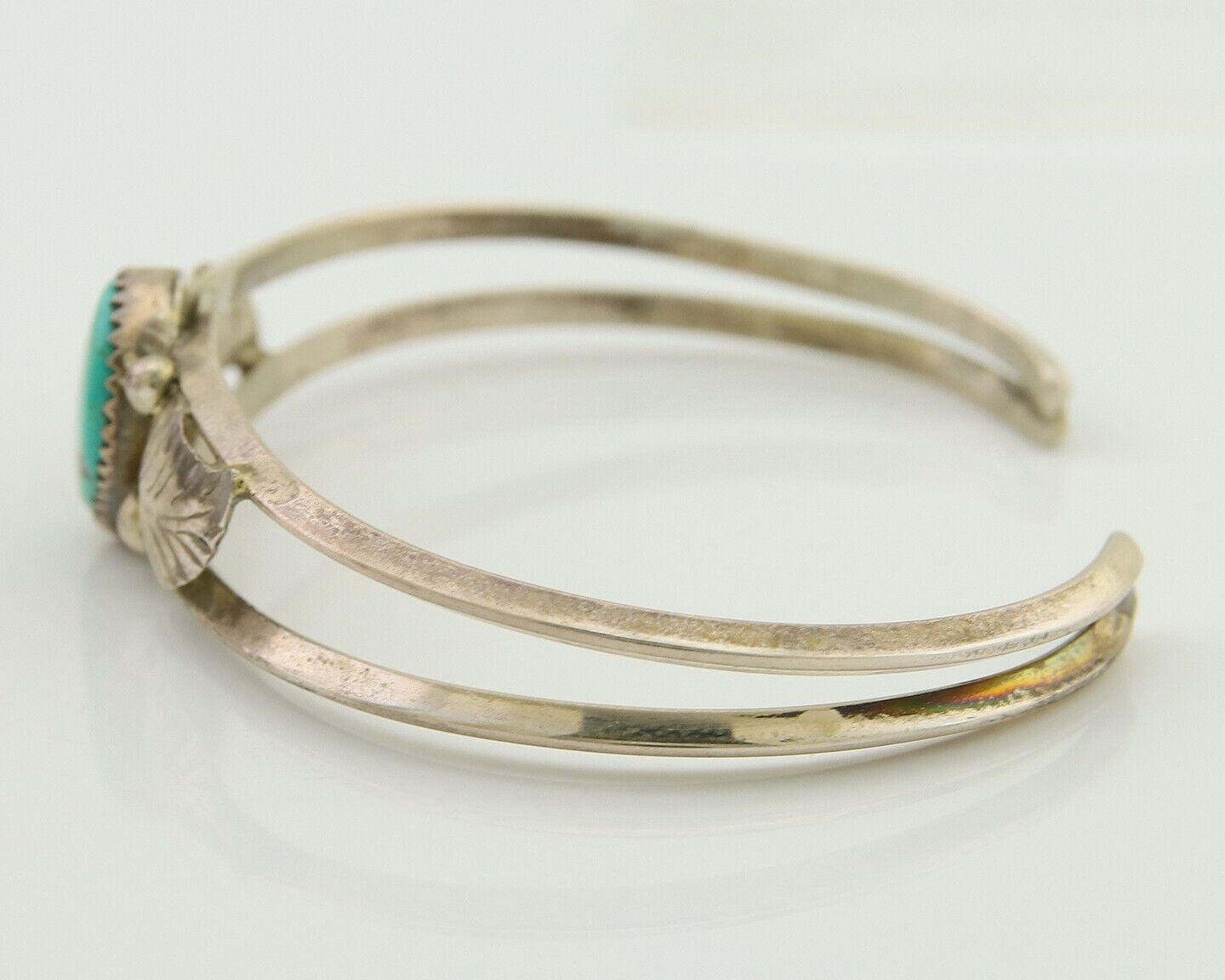 Navajo Cuff Bracelet Blue Turquoise 925 Silver Native Artist Signed BD C.80's