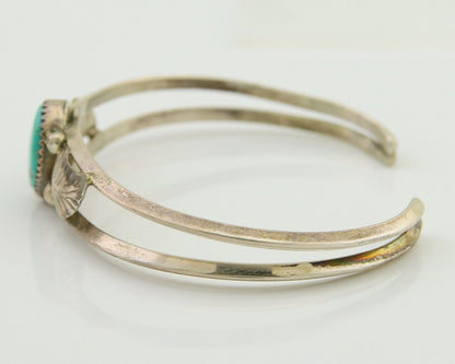 Navajo Cuff Bracelet Blue Turquoise 925 Silver Native Artist Signed BD C.80's