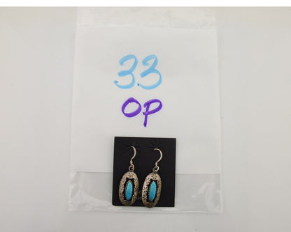 Navajo Dangle Earrings 925 Silver Natural Blue Turquoise Signed IJC C.80's
