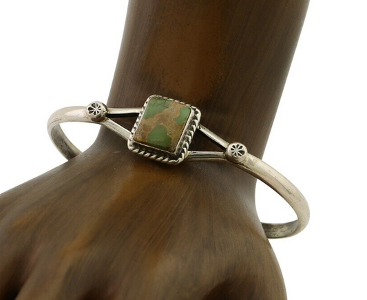 Navajo Bracelet 925 Silver Natural Green Turquoise Native American Artist C.80's