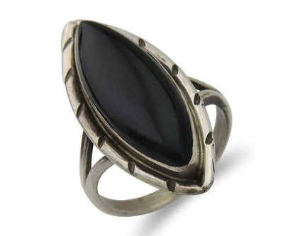 Navajo Handmade Ring 925 Silver Black Onyx Artist Signed J #10 C.80's