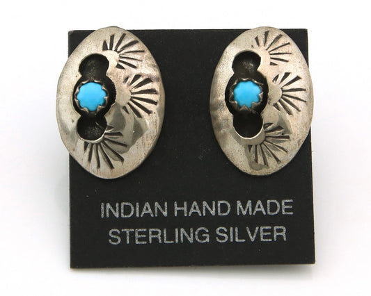 Navajo Concho Earrings Sterling Silver Handmande Vintage Hand Stamped Native Art