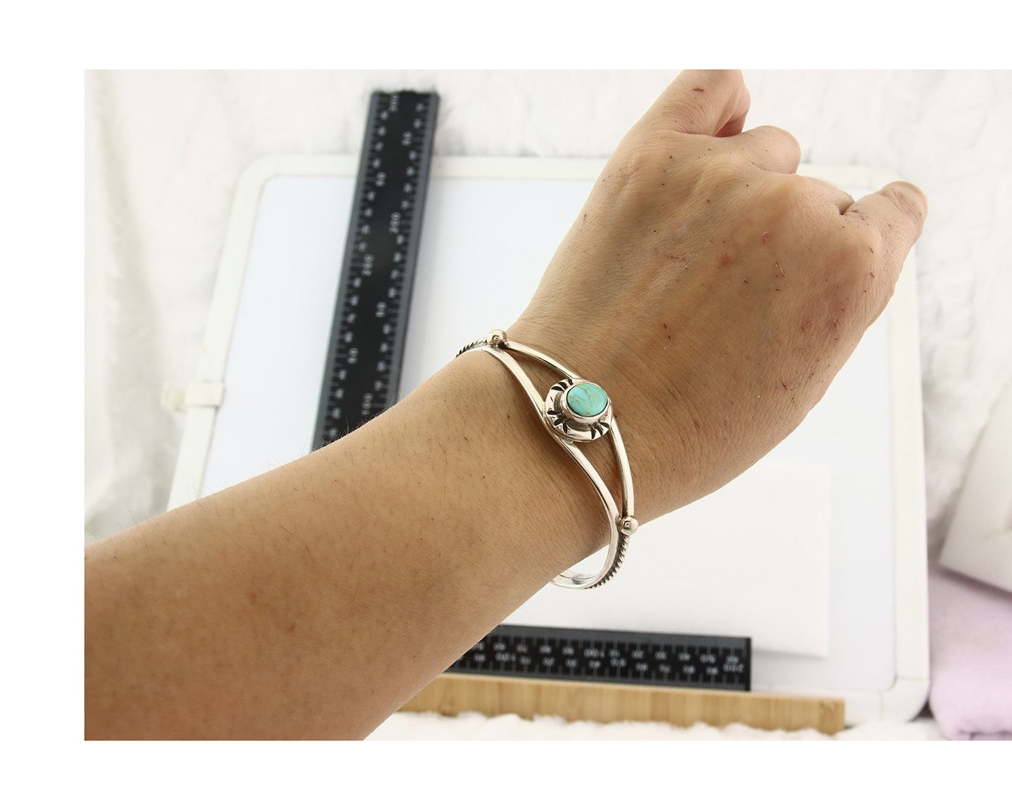 Vintage Navajo Bracelet 925 Silver Turquoise Tranditional Handmade Signed Gecko