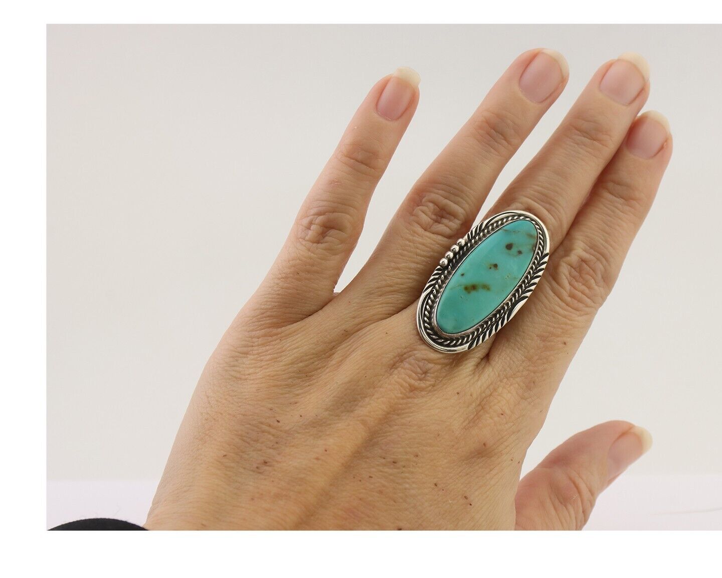 Navajo Ring 925 Silver Natural Turquoise Artist Signed William Denetdale C.80's