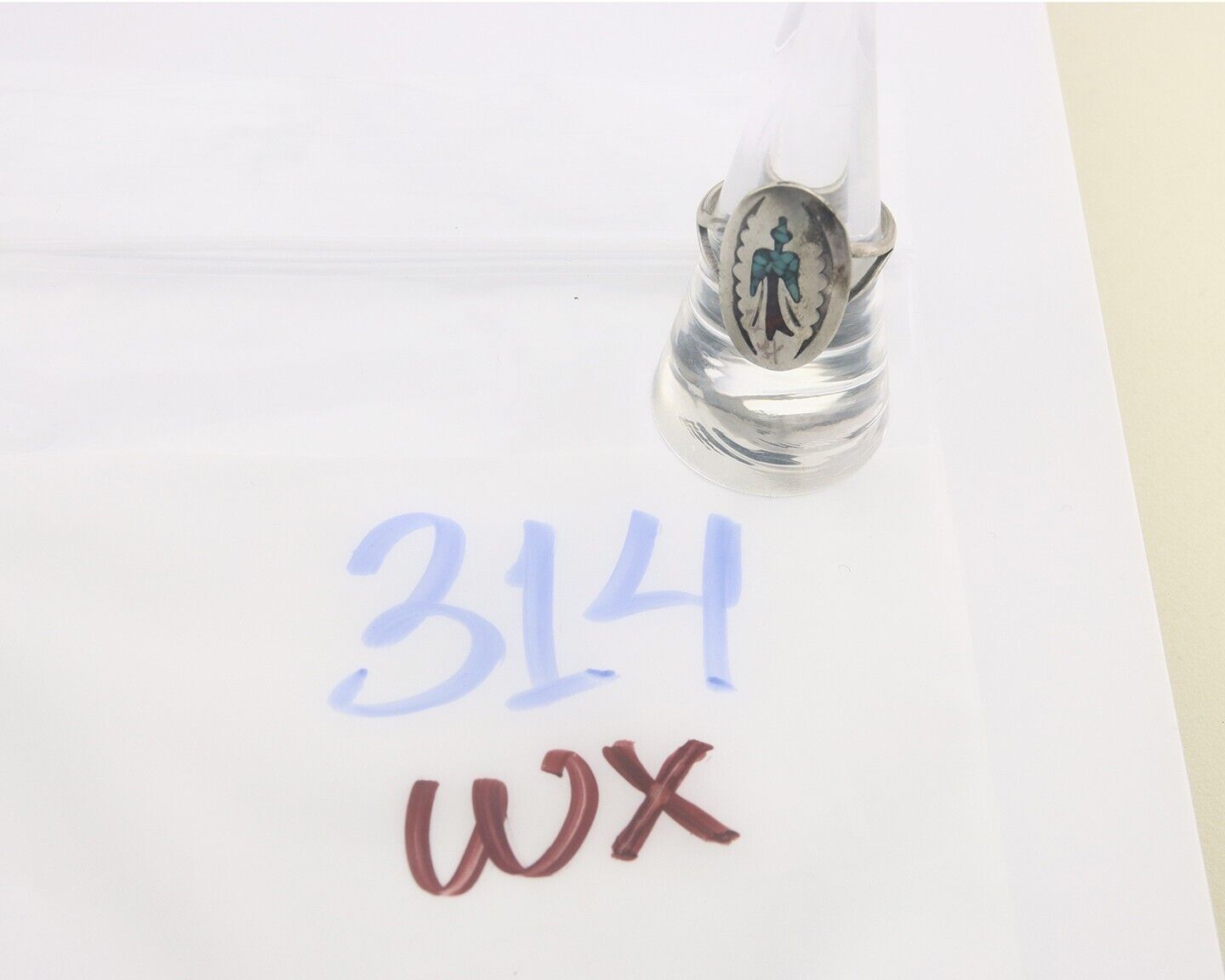 Navajo Ring 925 Sterling Natural Chip Inlay Coral & Turquoise C.80's Size 8.0