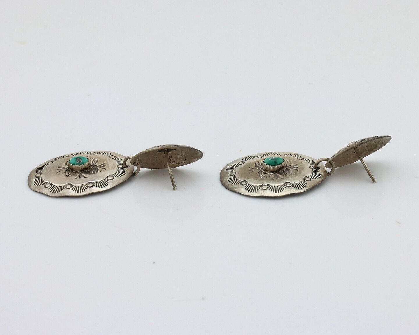 Navajo Handmade Earrings 925 Silver Turquoise Lawerence Ohmsatte C.80's