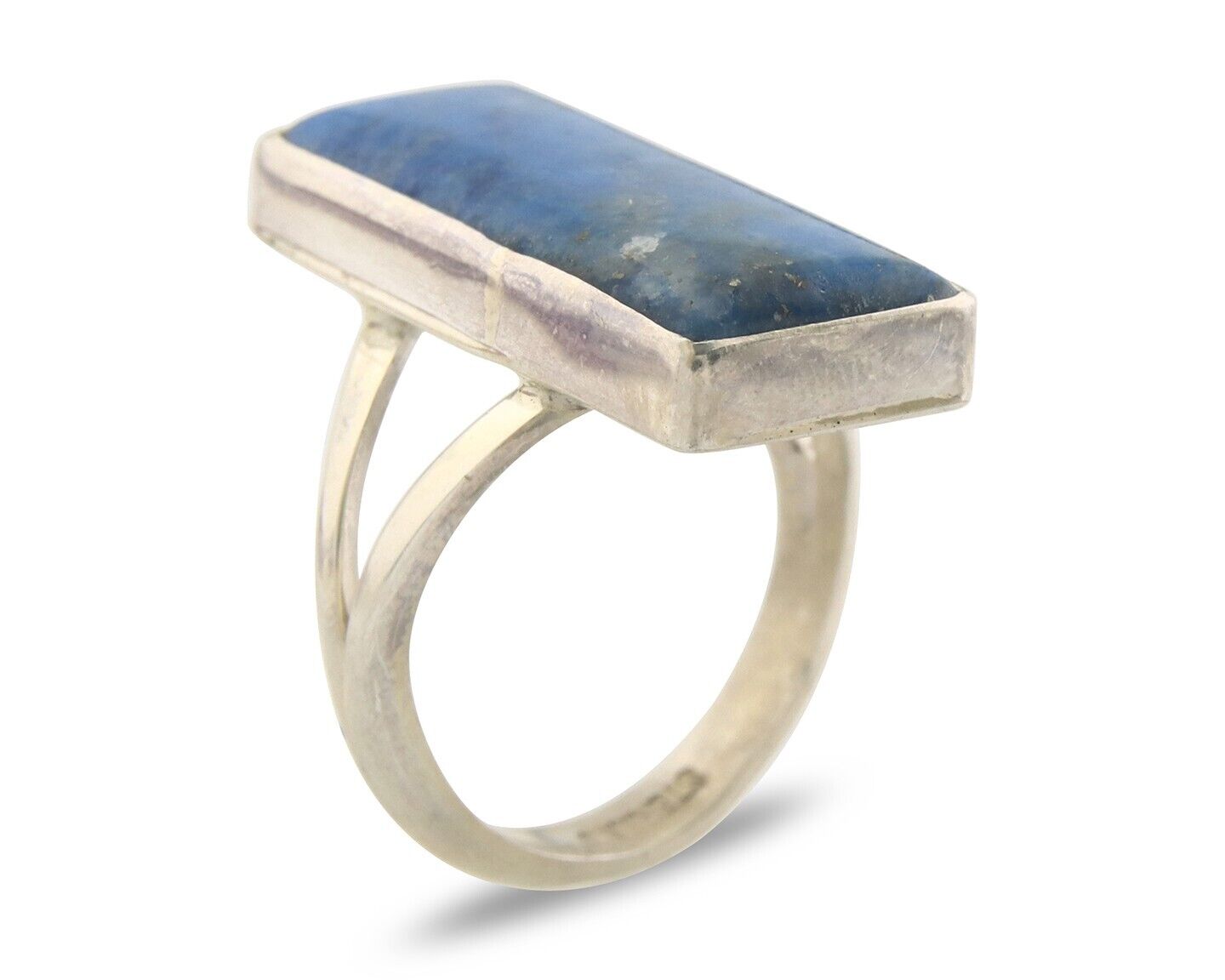 Navajo Ring 925 Sterling Lapis Handmade Native Artist C.80's Size 6.0