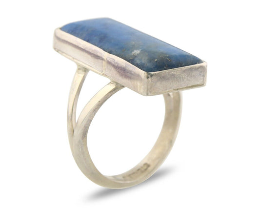 Navajo Ring 925 Sterling Lapis Handmade Native Artist C.80's Size 6.0