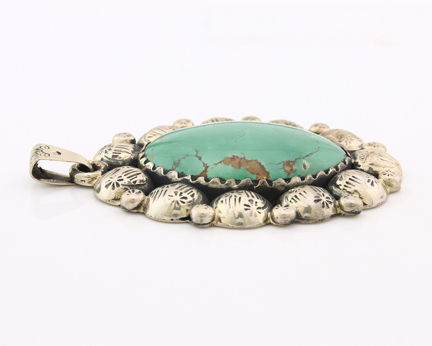 Large Navajo Pendant Sterling Silver Authentic Turquoise Vintage Artist Signed