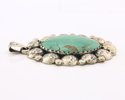 Large Navajo Pendant Sterling Silver Authentic Turquoise Vintage Artist Signed
