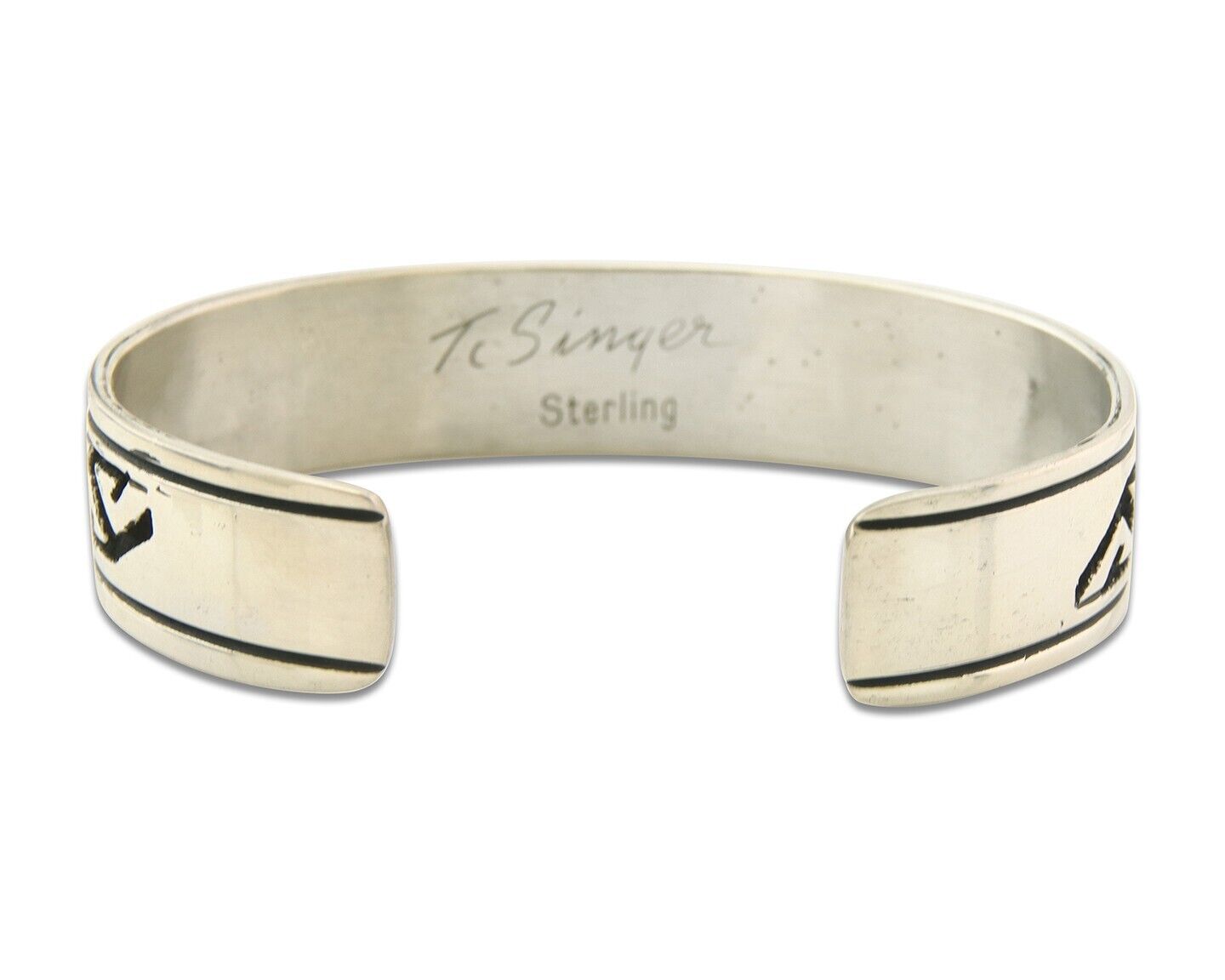 Navajo Bracelet 925 Silver Artist Signed Thomas Singer Cuff Made in the 1980's