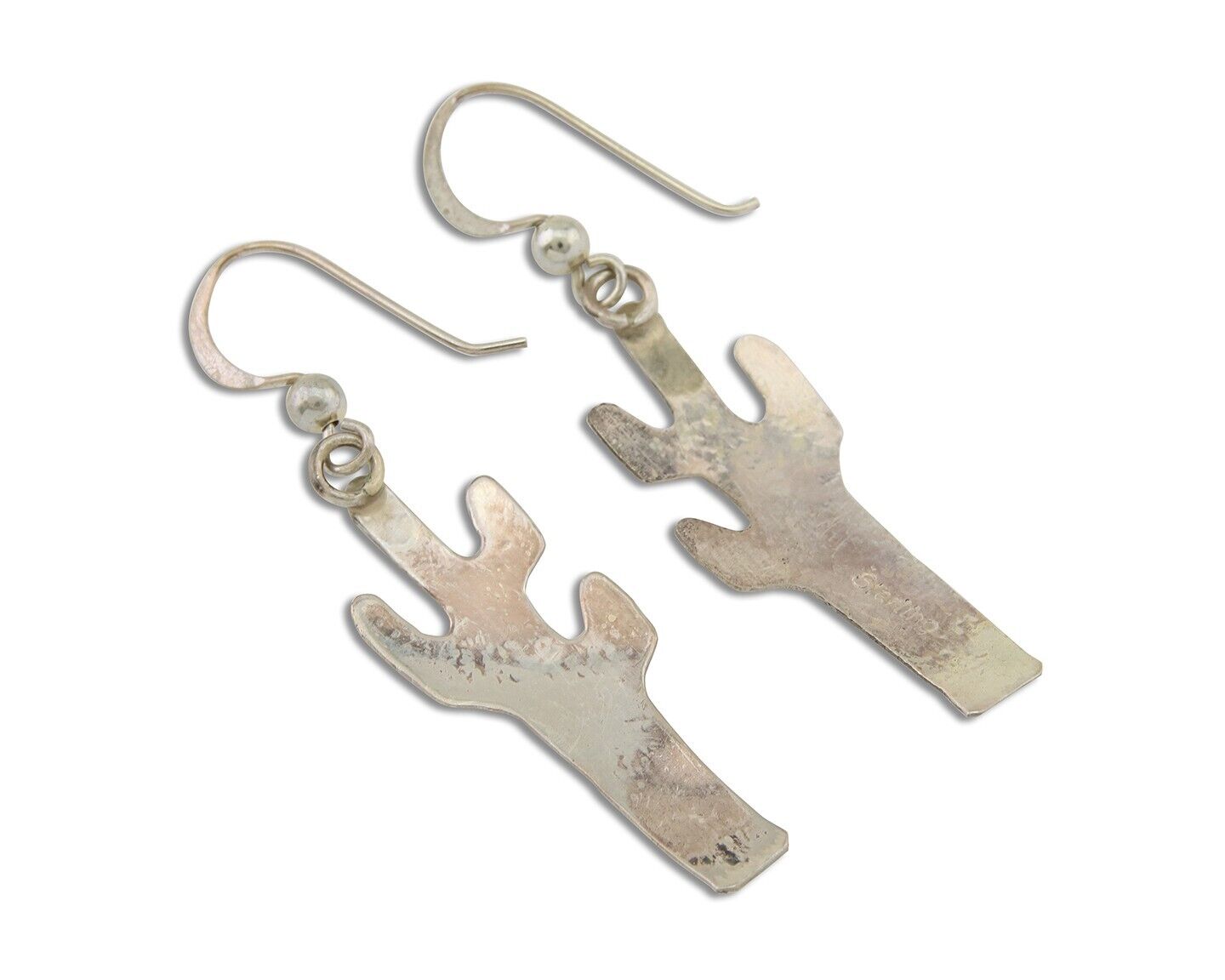 Navajo Handmade Cactus Earrings 925 Silver Natural Turquoise Native Artist C.80s