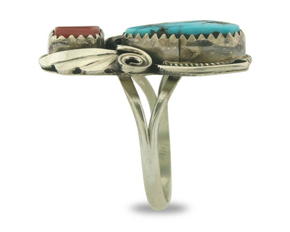 Vintage Navajo Ring 925 Sterling Natural Gemstones Signed Justin Morris Sz 8.25