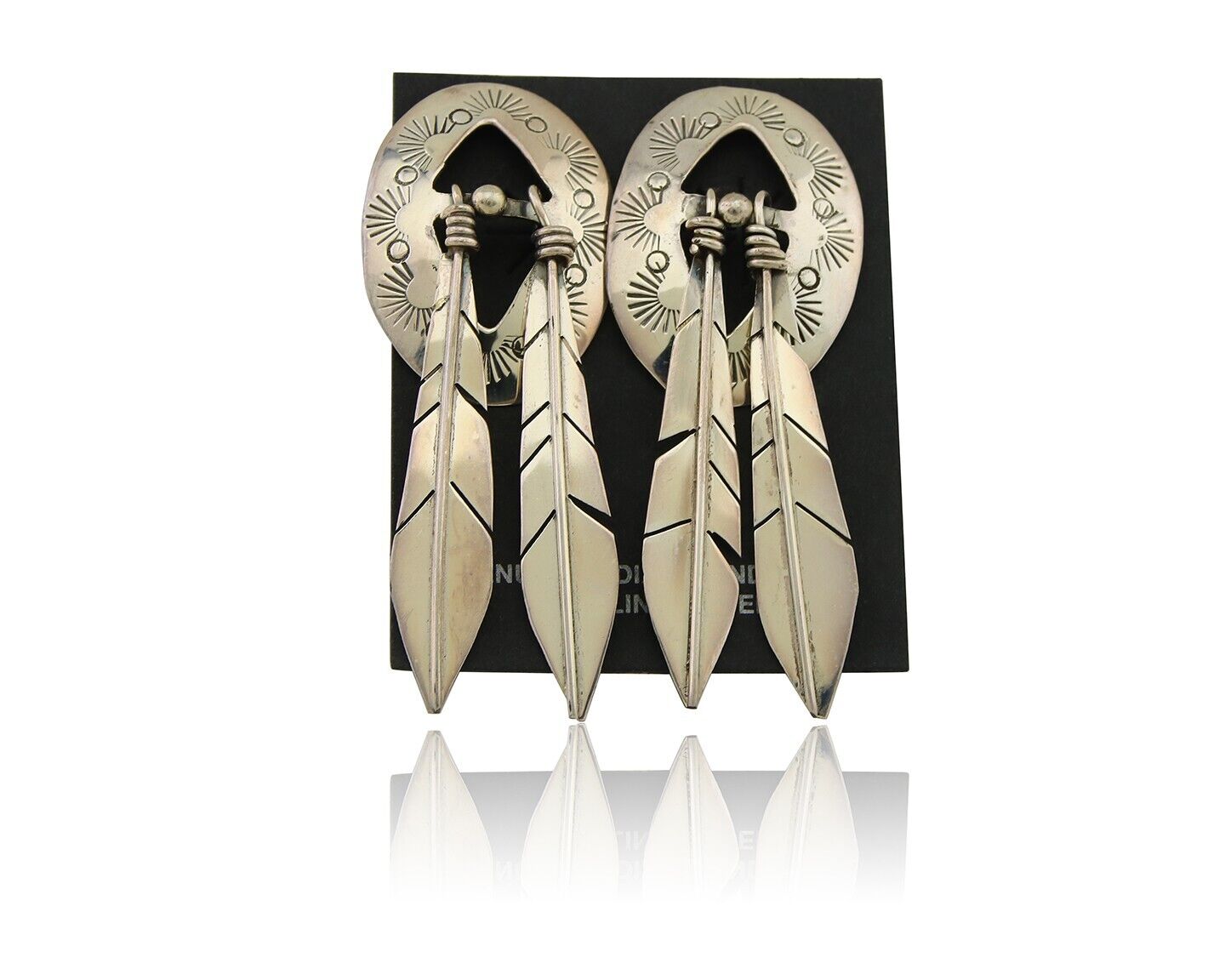 Navajo Feather Earrings 925 Silver Dangle Artist Signed DISHTA C.80's