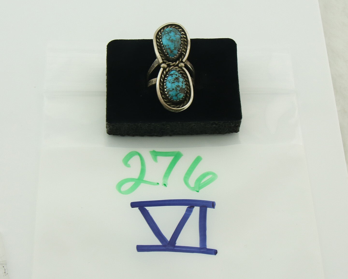 Vintage Navajo Ring 925 Sterling Silver Turquoise Signed FY Size 6.75