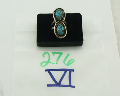 Vintage Navajo Ring 925 Sterling Silver Turquoise Signed FY Size 6.75
