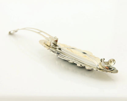 Navajo Barrette Sterling Silver Gemstones Hand Stamped Vintage Signed C/J NEZ