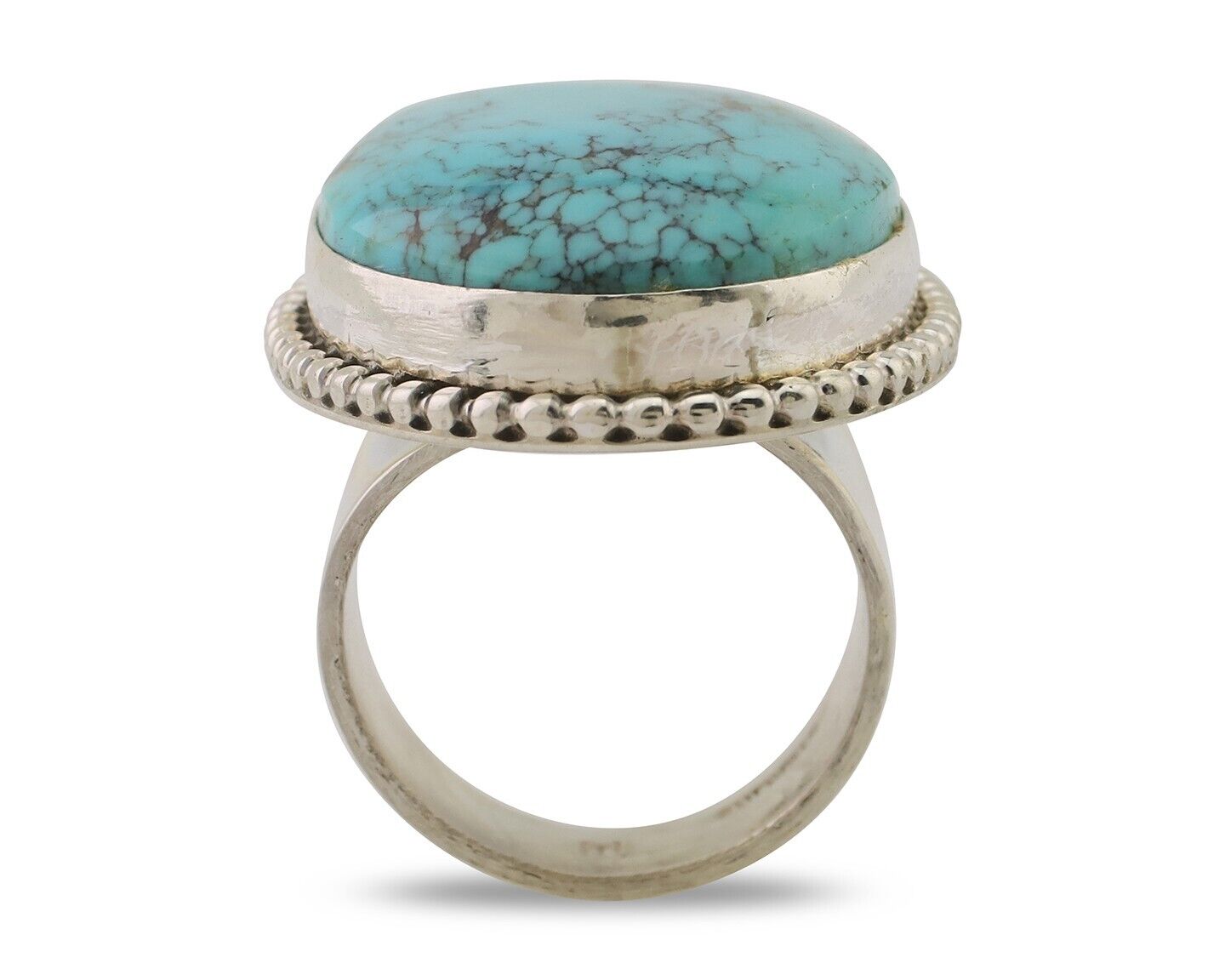 Navajo Ring 925 Silver Natural Blue Turquoise Artist Signed M C.80's