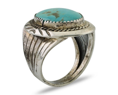 Navajo Ring 925 Silver Kingman Turquoise Artist Signed JMC C.80's