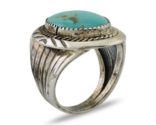 Navajo Ring 925 Silver Kingman Turquoise Artist Signed JMC C.80's