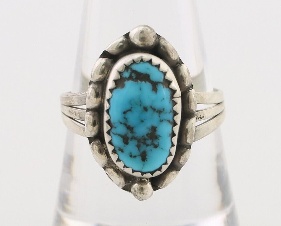 Navajo Ring 925 Silver Sleeping Beauty Turquoise Artist Signed SC C.80's