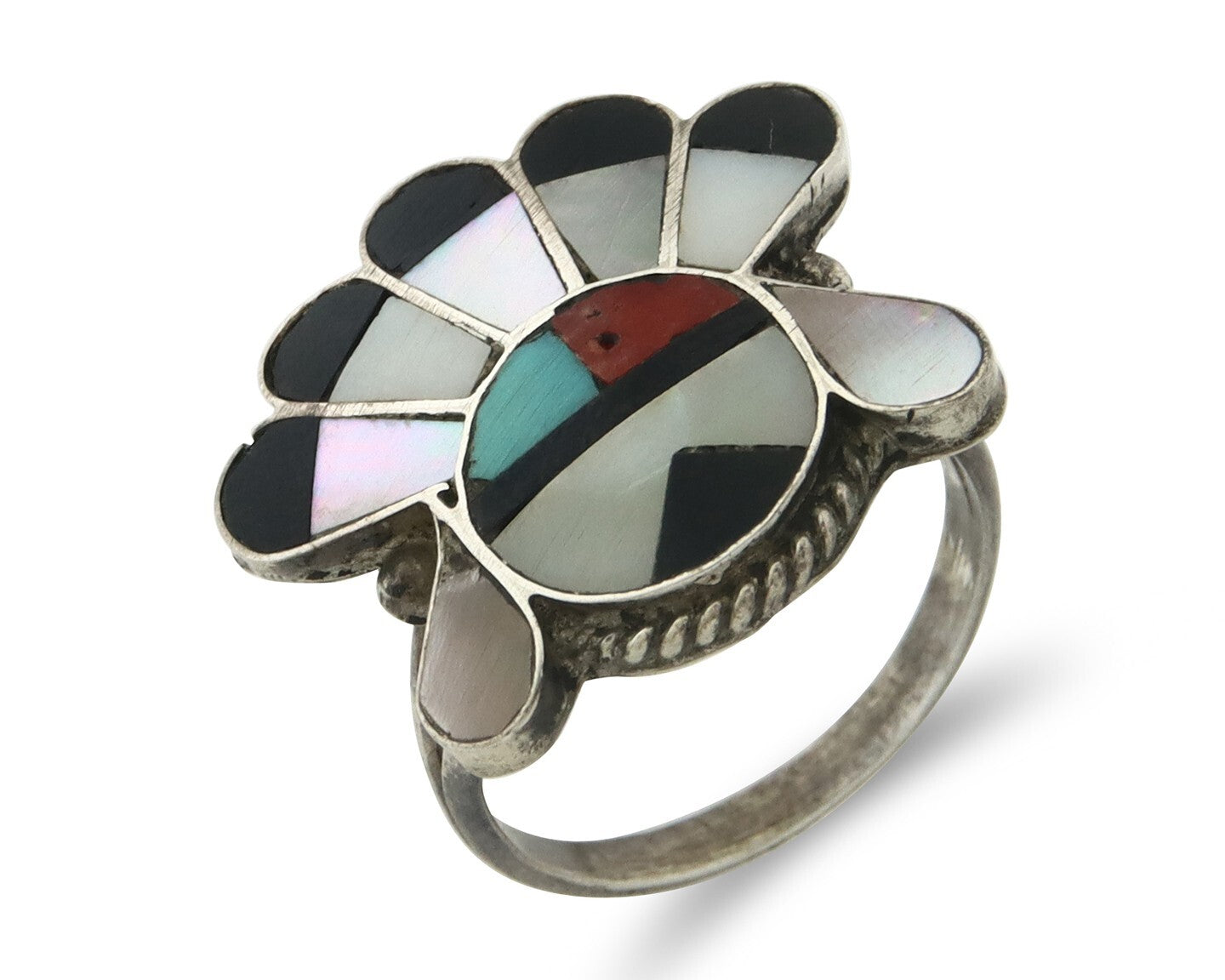 Vintage Zuni Ring 925 Sterling Silver Natural Gemstone Size 5.0