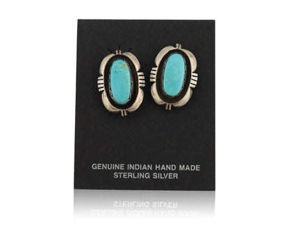 Navajo Earrings 925 Silver Natural Blue Turquoise Native American Artist C.80s