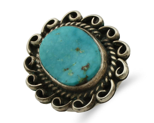 Navajo Ring 925 Silver Natural Blue Turquoise Native American Artist C.80's