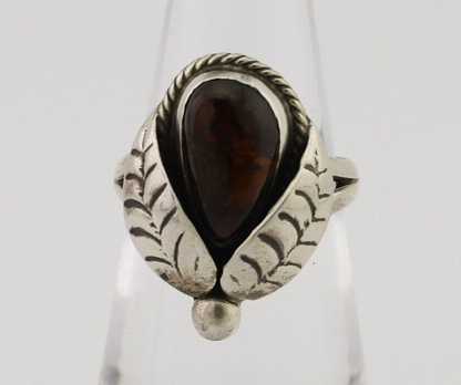 Navajo Handmade Ring 925 Silver Natural Fire Opal Native Artist Size 5.5 C.80's