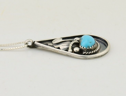 Navajo Necklace 925 Silver Natural Blue Turquoise Artist Signed JASON BAHE C.80s