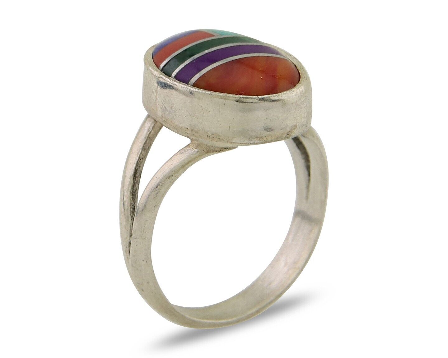 Navajo Ring 925 Sterling Silver Natural Gemstones Artist Signed Sunrise C.80's