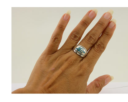 Men Navajo Thunderbird Ring 925 Silver Turquoise Native Artist C.80's