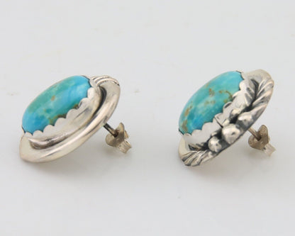 Navajo Earrings 925 Blue Kingman Turquoise Native American Artist C80s