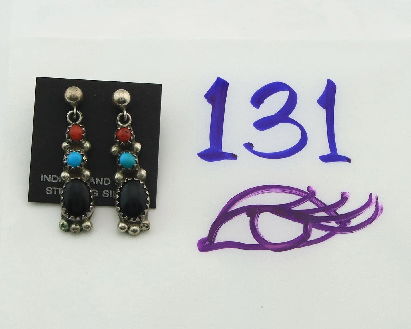Navajo Dangle Earrings Sterling Silver Natural Gemstones Vintage Handmade