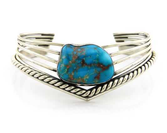 Navajo Cuff Bracelet Sterling Silver Natural Nevada Turquoise Native Vintage