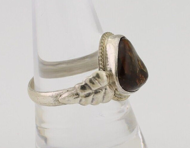 Navajo Handmade Ring 925 Silver Natural Fire Opal Native Artist Size 8.5 C.80's