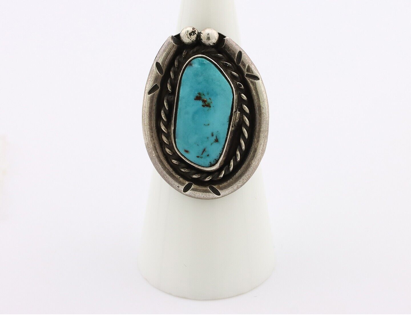 Navajo Ring 925 Silver Blue Turquoise Native American Artist C.80's