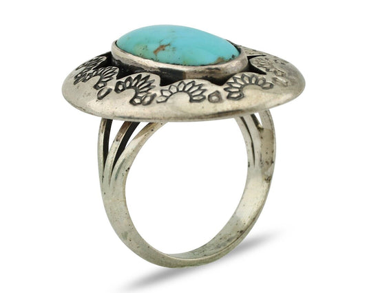 Navajo Ring 925 Silver Natural Blue Turquoise Signed M Montoya C.80's